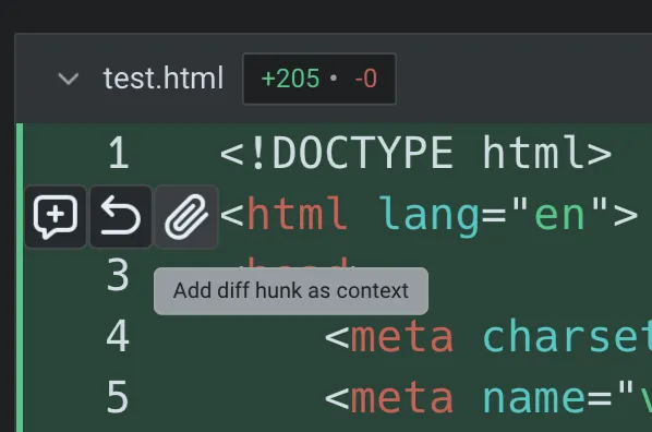 Attaching a diff as context from the Code Review panel.